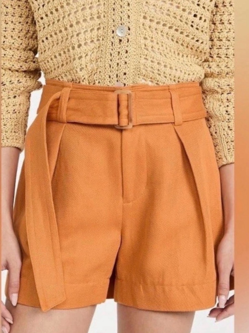 Vince Tailored High-Waist Belted Cotton Orange Shorts NWOT - Picture 6 of 6